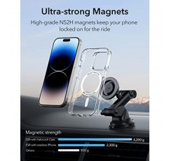 차량용 ESR 대시보드 자석 휴대폰 홀더(HaloLock), MagSafe 차량용 마운트와 호환 가능, iPhone 15/14/13/12용 앞유리 자석 차량 마운트, 자동차 액세서리, 충전이 지원되지 않음, 메탈릭 그레이