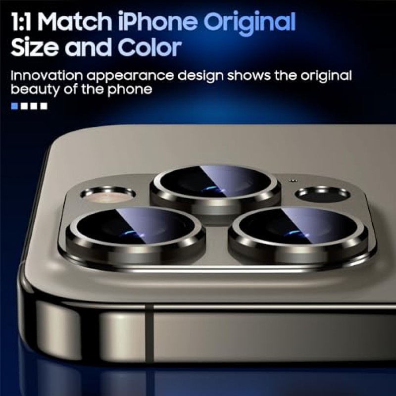 Uyiton iPhone 15 Pro/iPhone 15 Pro Max 카메라 렌즈 보호 장치와 호환 가능, [깨지기 쉽지 않음][강력한 흡착][케이스 친화적] 금속 강화 유리 후면 카메라 스크린 커버 - 천연 티타늄