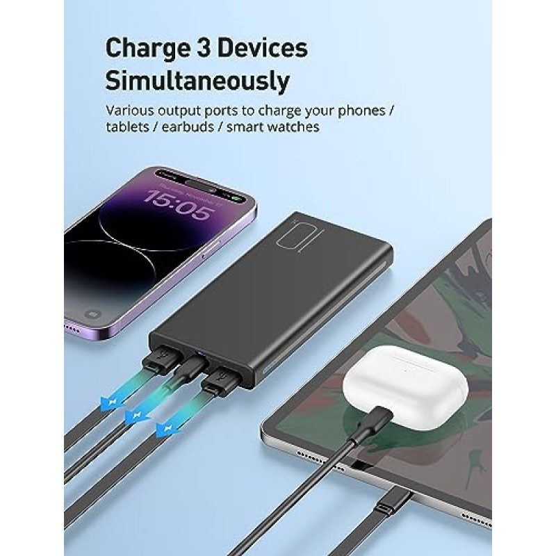 evatronic 2팩 휴대용 충전기 10000mAh 5V 3A, 보조베터리 USB-C 고속 충전, 휴대용 전화 충전기, iPhone15 14, Samsung S23 S22 등과 호환되는 슬림형 경량 외장 배터리 팩