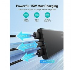 evatronic 2팩 휴대용 충전기 10000mAh 5V 3A, 보조베터리 USB-C 고속 충전, 휴대용 전화 충전기, iPhone15 14, Samsung S23 S22 등과 호환되는 슬림형 경량 외장 배터리 팩