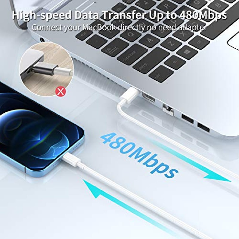 3팩 고속 충전기, 【Apple MFi 인증】 20W PD USB C 벽면 충전기 6FT 케이블 고속 충전 어댑터 iPhone 14Pro/13 Pro/12/12 Pro Max/11 Pro Max/XS Max/XS-블루와 호환 가능