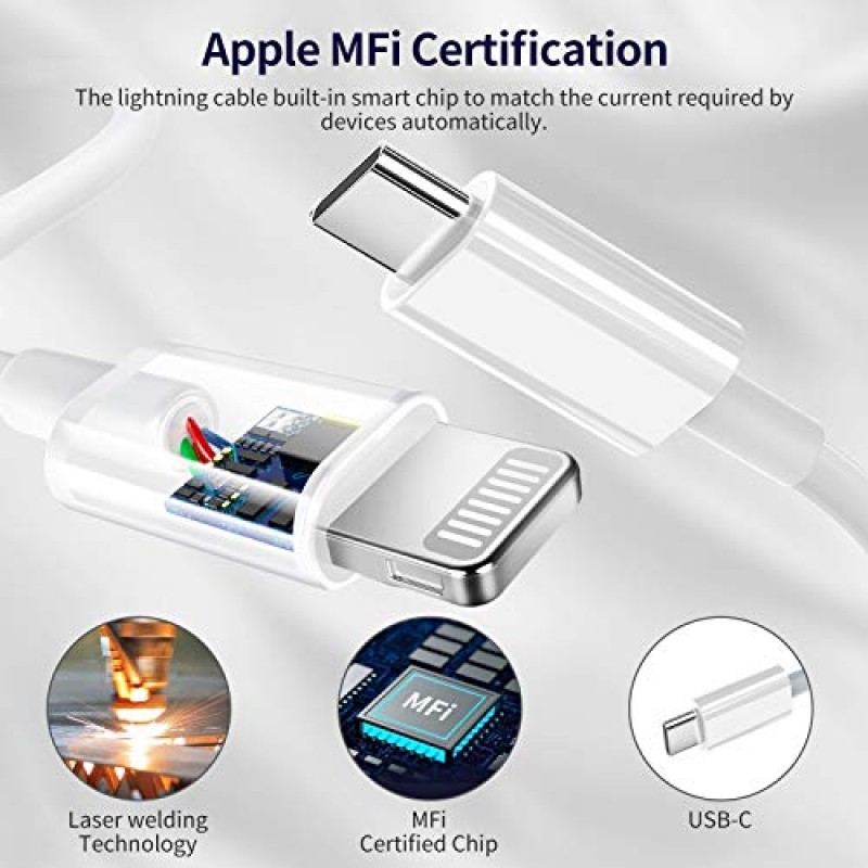 3팩 고속 충전기, 【Apple MFi 인증】 20W PD USB C 벽면 충전기 6FT 케이블 고속 충전 어댑터 iPhone 14Pro/13 Pro/12/12 Pro Max/11 Pro Max/XS Max/XS-블루와 호환 가능