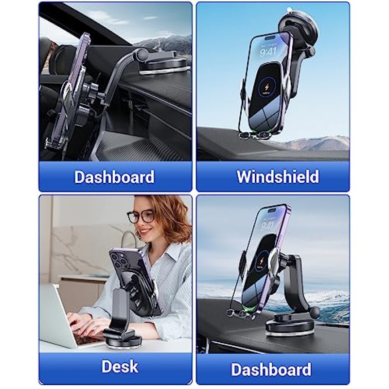 무선 차량용 충전기, 차량 자동 클램핑용 메모포 15W 고속 무선 충전기, iPhone 15 14 13 12 11 Pro Max Xs, Samsung Galaxy S23 Ultra S22 S21 S20, S10+ S9+ Note 9 등에 적합