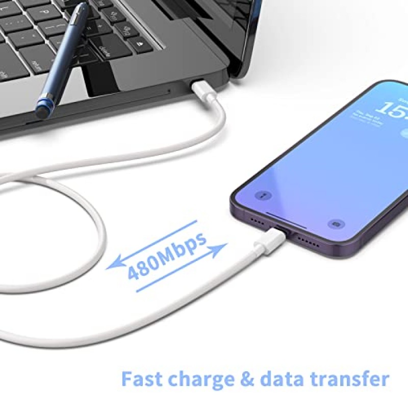 iPhone 충전기 [MFi 인증] 2팩 20W PD USB C 벽면 고속 충전기 어댑터, 2팩 6FT 유형 C-라이트닝 케이블 포함 iPhone 14 13 12 11 Pro Max XR XS X,iPad(보라색+녹색) 호환