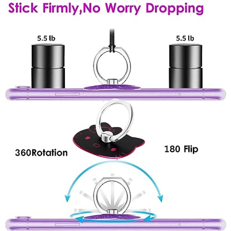고양이 전화 링 홀더 귀여운 키티 3 팩, Fonessary 금속 손가락 링 그립 킥 스탠드 360 스마트 폰용 회전