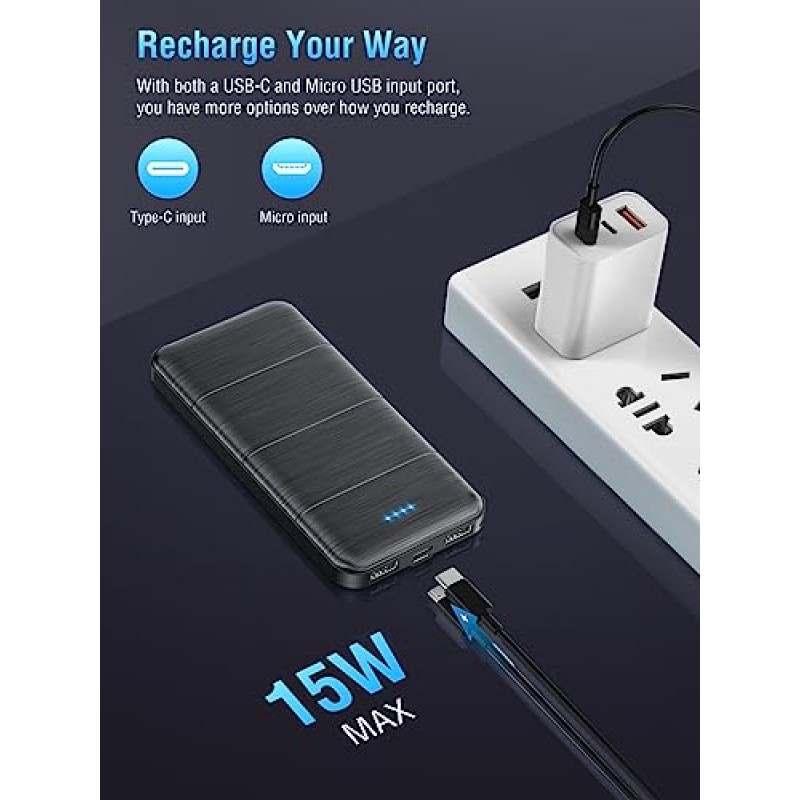 UYAYOHU 휴대용 충전기 전원 은행 - 15000mAh 2 USB 전원 은행 출력 5V3.1A 고속 충전기 스마트폰 및 USB 장치와 호환되는 휴대용 충전기(검은색)