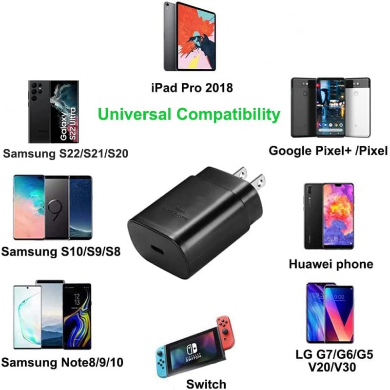 USB C 충전기, 삼성 갤럭시 S23/S23 Ultra/S23+/S22/S22 Ultra/S22+/S21/S21+/S21 Ultra/S20/S20+/S20용 6.6FT C-C 충전기 케이블로 2팩 25W 슈퍼 타입 C 고속 충전 울트라/노트 20