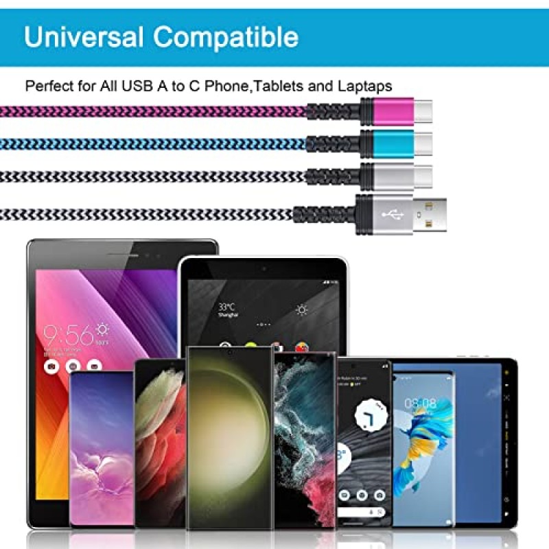 Samsung S23 Ultra USB Type C 케이블 고속 충전,[3팩,10피트] 긴 USB C-USB Android 전화 케이블 C 충전기 코드 Galaxy A54/A14/A34/A53/A13/S23/S22/S21,Google용 고속 충전 Pixel 7/6a/6,모토