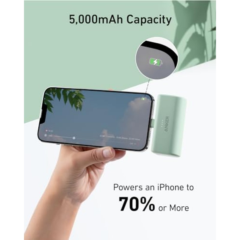 라이트닝 커넥터가 내장된 Anker 휴대용 충전기, 휴대용 충전기 5,000mAh MFi 인증 12W, iPhone 14/14 Pro / 14 Plus / 14 Pro Max, iPhone 13 및 17 시리즈(보라색)와 호환 가능