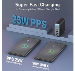 USB C 고속 충전기, 100W 6포트 충전 스테이션 블록, USB-C 3개 + USB A 3개, 모든 iPhone 15 14 13 12 Pro Max, iPad Pro Air Mini, AirPod, iWatch, Samsung Galaxy S23, S22, 5피트 코드용 벽면 충전기