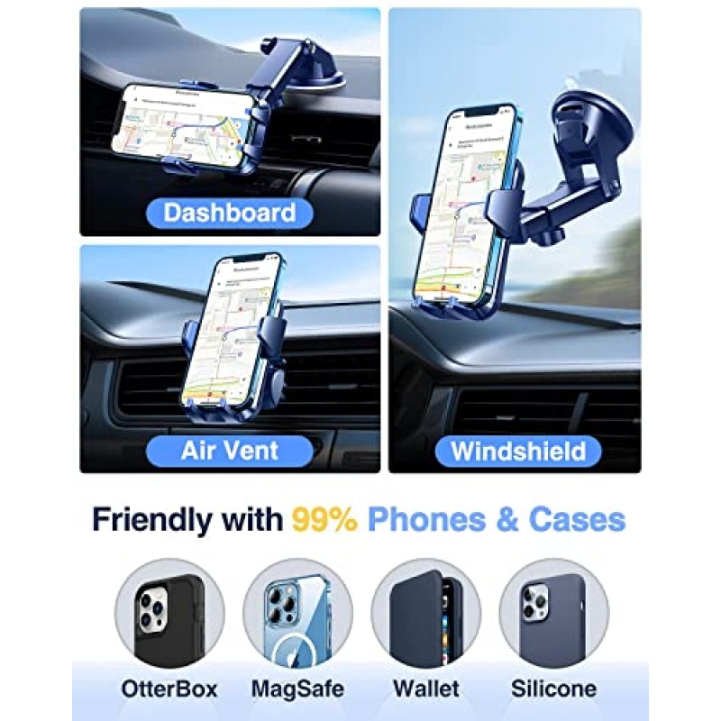 VANMASS [업그레이드된 휴대폰 홀더 차량용 [미끄럼 방지 부드러운 실리콘 & 강력한 흡입력] 대시보드 앞유리 범용 전화 차량용 마운트(iPhone 14 13 12 11 Pro Max 및 트럭/SUV(블루))