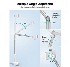 Viozon 휴대폰 홀더, 유연한 긴 팔, 오버헤드 마운트, 360° 각도 조절 가능, 알루미늄 합금, 헤드보드 침대 옆 및 테이블 및 책상용 C 클램프, 3.5