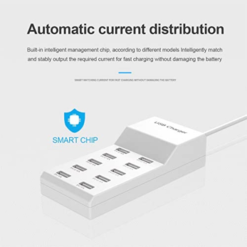 USB 충전 스테이션 휴대용 충전기 USB 벽면 충전기 다중 장치용 스마트 충전 전원 허브 10포트 데스크탑 충전기 50W 충전 스테이션 iPhone iPad용 안전 블록 컴팩트 iPad 휴대폰 태블릿