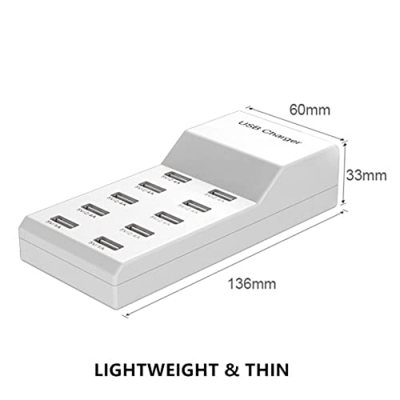 USB 충전 스테이션 휴대용 충전기 USB 벽면 충전기 다중 장치용 스마트 충전 전원 허브 10포트 데스크탑 충전기 50W 충전 스테이션 iPhone iPad용 안전 블록 컴팩트 iPad 휴대폰 태블릿