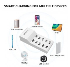 USB 충전 스테이션 휴대용 충전기 USB 벽면 충전기 다중 장치용 스마트 충전 전원 허브 10포트 데스크탑 충전기 50W 충전 스테이션 iPhone iPad용 안전 블록 컴팩트 iPad 휴대폰 태블릿