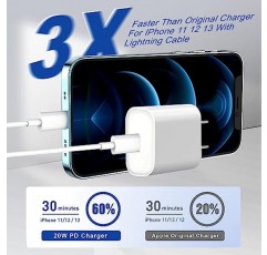 iPhone 충전기 [Apple MFi 인증] 2팩 20W PD USB C 벽면 고속 Apple 충전 어댑터 2팩 6FT 유형 C-라이트닝 케이블 포함 iPhone 14 13 12 11 Pro Max XR XS X,iPad와 호환 가능