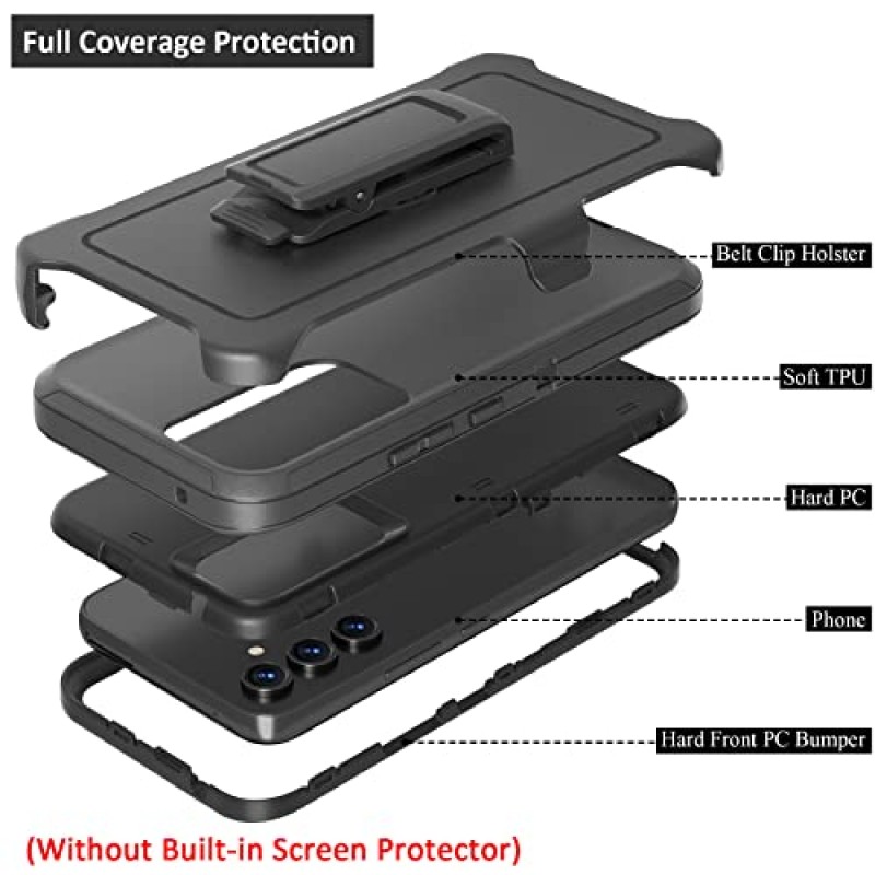 TMIDVFV 삼성 갤럭시 A54 5G 케이스와 호환, 벨트 클립 홀스터 포함 헤비 듀티 견고한 충격 방지 전신 보호 킥스탠드 삼성 갤럭시 A54 5G용 전화 케이스(검은색)