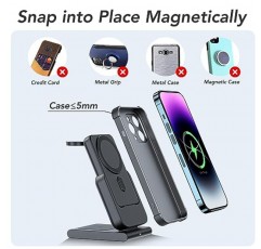 3 in 1 무선 충전 스테이션, 5000mAh 고속 접이식 휴대용 충전기 배터리 팩 MagSafe용 USB C 전원 은행, iPhone 15 14 13 12 시리즈/Apple Watch/Airpods(20W 충전기 어댑터 포함)