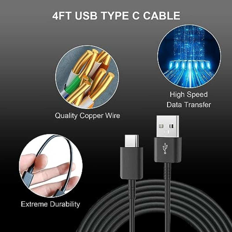 FasChageek 안드로이드 전화 충전기 USB C 충전기 케이블 Galaxy S23/S23 Ultra/S22/S21/S20/S20+/S10/S10+/S10e/S9/S9+/S8/S8Plus/Edge/Active/Note 8용 4FT 유형 C 케이블로 고속 충전 /9/10/20