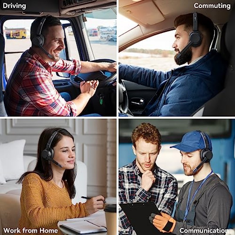 LEVN Trucker 헤드셋, 소음 제거 마이크 및 음소거 버튼이 포함된 Trucker Bluetooth 헤드셋, Bluetooth 헤드셋 5.2 집/휴대폰/컴퓨터/Zoom/팀/트럭 운전사 작업용 멀티포인트