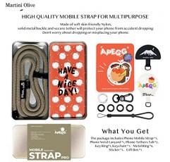 APEGG 휴대 전화 끈, 범용 조절 가능 분리형 크로스바디 전화 끈, 스마트폰용 목걸이 끈(마티니 올리브, 57인치)
