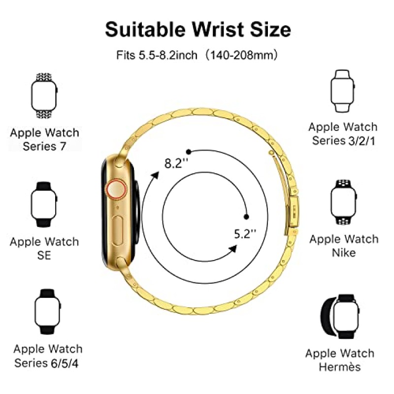 Apple Watch Ultra 2 1(49mm) 시리즈 9/8/7(41mm), 시리즈 SE 6/5/4(40mm 44mm), 시리즈 3/2/1(38mm 42mm)과 호환되는 MioHHR 슬림 메탈 밴드, 얇은 스테인리스 스틸 여성용 iWatch 밴드용 체인 스트랩