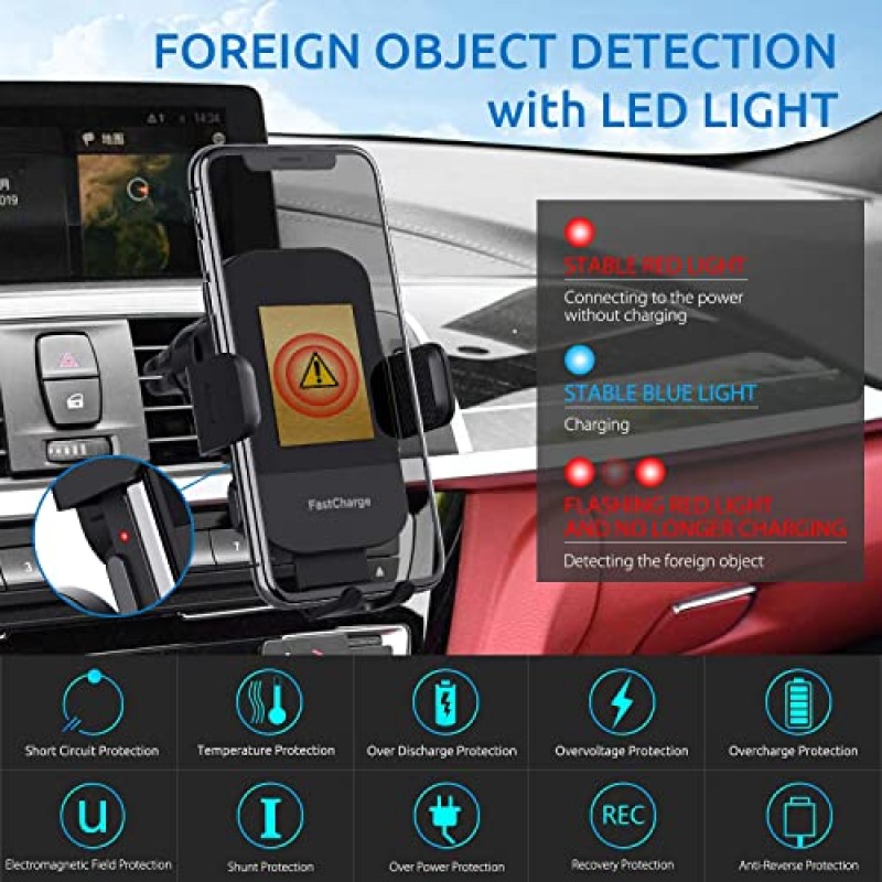 무선 차량용 충전기, 15W 고속 충전 자동 클램핑 차량용 충전기 휴대폰 마운트 홀더, iPhone 14 13 12 11 Pro Max Xs, Samsung Galaxy S23 Ultra S22+ 21 S10+ S9+ Note 9 등용 대시보드 스틱