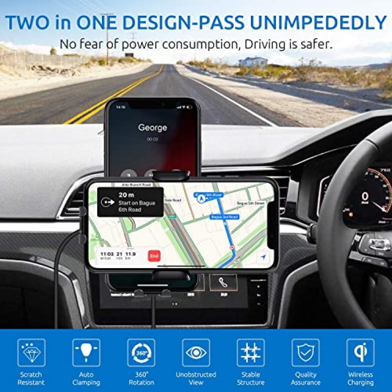 무선 차량용 충전기, 15W 고속 충전 자동 클램핑 차량용 충전기 휴대폰 마운트 홀더, iPhone 14 13 12 11 Pro Max Xs, Samsung Galaxy S23 Ultra S22+ 21 S10+ S9+ Note 9 등용 대시보드 스틱