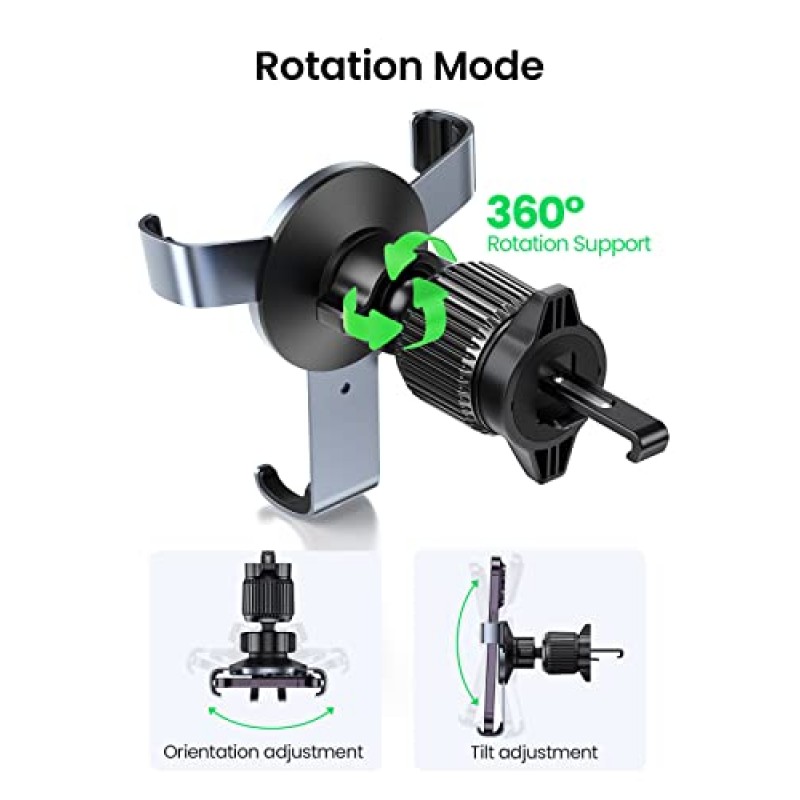 UGREEN 차량용 폰 홀더 에어 벤트, 업그레이드 후크 클립 중력이 포함된 차량용 폰 마운트, iPhone 15 14 13 12 11 Pro Max Mini Xs, Galaxy S23 S22 Ultra Space Grey와 호환되는 범용 알루미늄 차량용 크래들