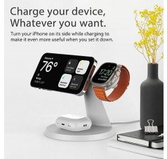 Apple 장치용 3 in 1 충전 스테이션, Mag-Safe 충전기 스탠드 고속 충전, iPhone 15/14/13/12 시리즈용 무선 충전기, Apple Watch 시리즈 1-9/Ultra, AirPods Pro(30W USB-C 충전기 포함)