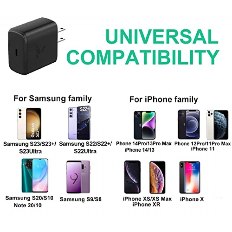 Samsung USB C 45W PD 초고속 충전기 유형 C 벽면 어댑터 Samsung Galaxy S23/S23 Ultra/S23+/S22 Ultra/S22+/S22/Note 10/S21/S21 Ultra/ S21+/Z Fold/, Galaxy Tablet-2용 고속 충전 블록 팩