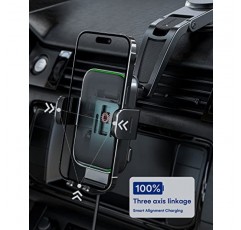 무선 차량용 충전기, ZEEHOO DUOXX 듀얼 코일 15W 고속 충전 자동 클램핑 차량용 마운트, 대시보드, 통풍구 충전 전화 홀더 iPhone 15 14 13 12, S23 Ultra, Z Flip4 3 등을 위한 스마트 센서 크래들