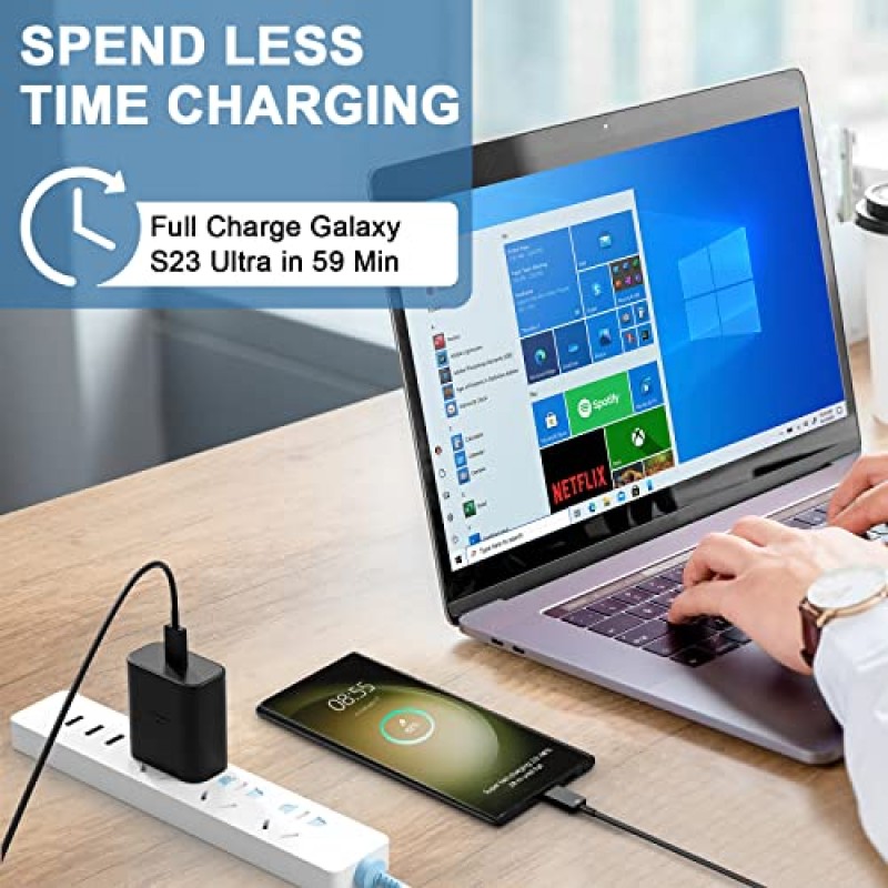 45W USB-C 삼성 초고속 충전기 12 FT Type C 충전기 Samsung Galaxy S23 Ultra/S23/S23+/S22/S22 Ultra/S22+/Note 10/Note 20/S20/S21/S10, Galaxy Tab S7/S8용 고속 충전 케이블 , PPS 충전기, 2팩