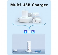 여러 장치용 충전 스테이션, iPhone/삼성/휴대폰/태블릿/Android/iOS 등을 위한 ADRICY 50W USB 충전기 블록 6 포트 타워 충전기(흰색)