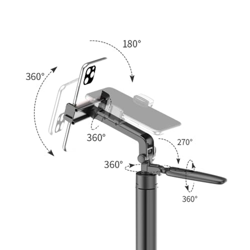 삼각대와 리모컨이 포함된 360° 회전 셀카봉 - 안정적이고 내구성이 뛰어난 알루미늄 합금, 6섹션 확장형 모노포드, 내장 조명 - iPhone 14/13/12/Android 및 Go pro와 호환 가능