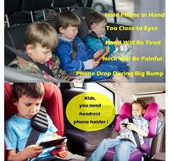 WELLMETE 어린이용 뒷좌석용 자동차 머리 받침 휴대폰 홀더 - iPhone, Samsung 및 기타 휴대폰과 호환 가능 - 부드럽고 조절 가능한 실리콘 홀딩 넷(휴대폰 1팩용)