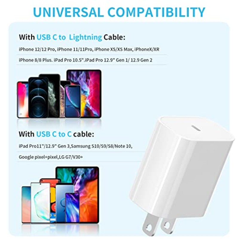 3팩 USB C 충전기 블록 20W [Apple MFi 인증], iGENJUN PD 3.0 Type C 충전기 벽 충전기 USBC 전원 어댑터 브릭 큐브 고속 충전기(iPhone 15/15 Pro/14/13, Galaxy, Pixel, AirPods Pro-White용)