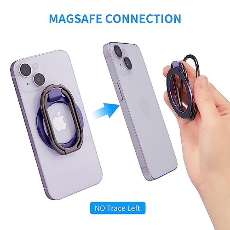 Rimyam 마그네틱 휴대폰 링 홀더 Mag-Safe 핑거 그립용 스탠드 조정 가능한 휴대폰 링 킥스탠드 iPhone 15/14/13/12 시리즈용 Mag Safe 액세서리 무선 충전용 탈부착 가능