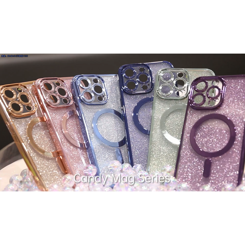 iPhone 15 Pro용으로 디자인된 Meifigno Candy Mag 시리즈 케이스, [MagSafe와 호환] [반짝이는 카드 및 손목 스트랩] iPhone 15 Pro 케이스 여성용으로 디자인된 전체 카메라 렌즈 보호, 브론즈 골드