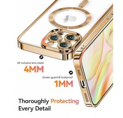 iPhone 15 Pro용으로 디자인된 Meifigno Candy Mag 시리즈 케이스, [MagSafe와 호환] [반짝이는 카드 및 손목 스트랩] iPhone 15 Pro 케이스 여성용으로 디자인된 전체 카메라 렌즈 보호, 브론즈 골드