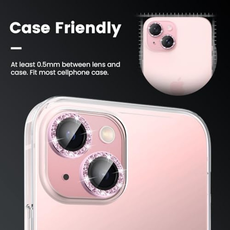 Tensea for iPhone 15 / iPhone 15 Plus 카메라 렌즈 보호기, 9H 강화 유리 카메라 커버 화면 보호기, HD 투명, iPhone 15 6.1인치/iPhone 15 Plus 6.7인치 2023용 금속 개별 링