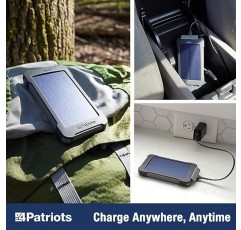 4Patriots Patriot Power Cell CX: 휴대용 태양광 파워 뱅크 - 3개의 USB 포트가 있는 충전식 외부 배터리, 8,000mAh 리튬 이온 배터리, LED 손전등, 캠핑, 하이킹 또는 응급 상황에 적합