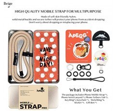 APEGG 휴대 전화 끈, 범용 조절 가능 분리형 크로스바디 전화 끈, 스마트폰용 목걸이 끈(살구, 51in)