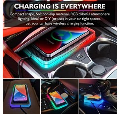 차량용 무선 충전 패드, RGB 미끄럼 방지 무선 차량용 충전기 패드 휴대폰용 고속 무선 전화 충전기 iPhone 14 13 12 Pro Max for Samsung S23 S22 Ultra