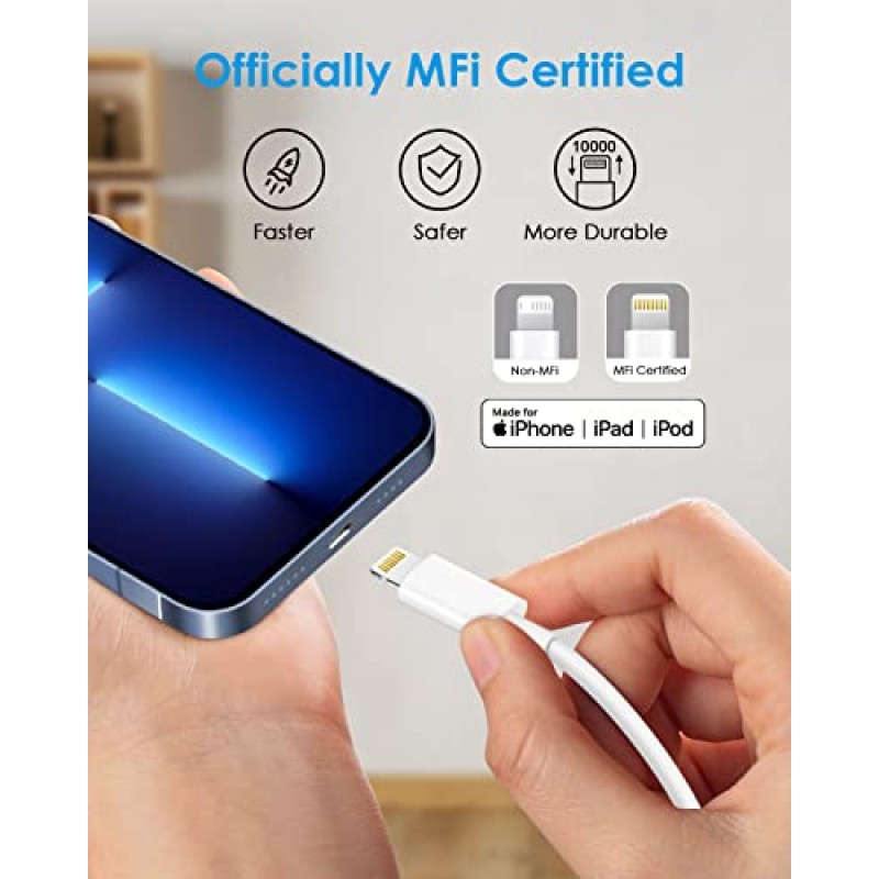 iPhone 충전기 10 FT [MFi 인증] 2팩 iPhone 13 14 충전기 USB C-라이트닝 케이블로 고속 충전, 20W PD USB C 충전기 블록 긴 iPhone 충전기 iPhone 14/13/12/11,iPad와 호환 가능