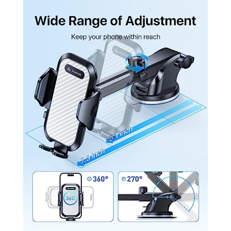 차량용 andobil 휴대폰 마운트, [2023년 업그레이드됨, 큰 휴대폰 및 두꺼운 케이스 사용 가능] iPhone 14 13 12 Pro Max Samsung S23 Ultra, 실버 및 블랙 자동차 액세서리와 호환되는 범용 휴대폰 홀더 자동차