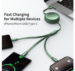 mcdodo 다중 충전 케이블, 3 in 1 접이식 USB C 케이블, iOS/iPad/삼성/태블릿용 C/USB A/IP 유형 3A 접이식 충전 케이블(녹색)