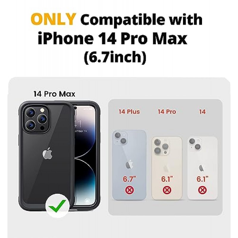 iPhone 14 Pro Max와 호환되는 개인 정보 보호 케이스, 9H 유리 개인 정보 보호 화면 보호 장치가 포함된 엿보기 방지 케이스, 100% 화면 감도 및 전신 보호, MagSafe 및 무선 충전기와 호환 가능 - 블랙