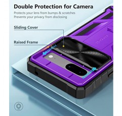 Google Pixel-7a 휴대폰 케이스용 FNTCASE: 군용 등급 낙하 방지 휴대폰 커버(킥스탠드 및 슬라이드 포함) | 견고한 충격 방지 보호 범퍼 질감 | 헤비듀티 프로텍터 - 보라색