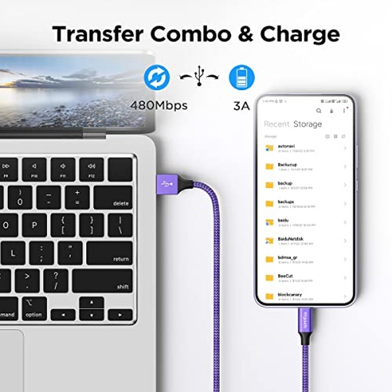 etguuds 컬러 USB C 케이블 6피트, 5팩 USB-USB C 충전기 케이블 고속 충전 USB 유형 C 케이블 삼성 갤럭시 S23 S22 S21 S20 S10 S10E S9 A10e, Note 20 10 9, Z 플립 폴드 4 3, Moto G용 땋은 코드